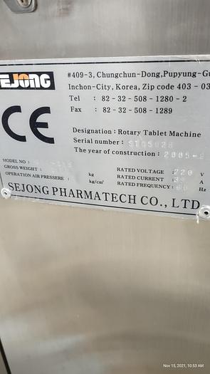 Unused Se Jong R&D 15 Station Rotary Tablet Press