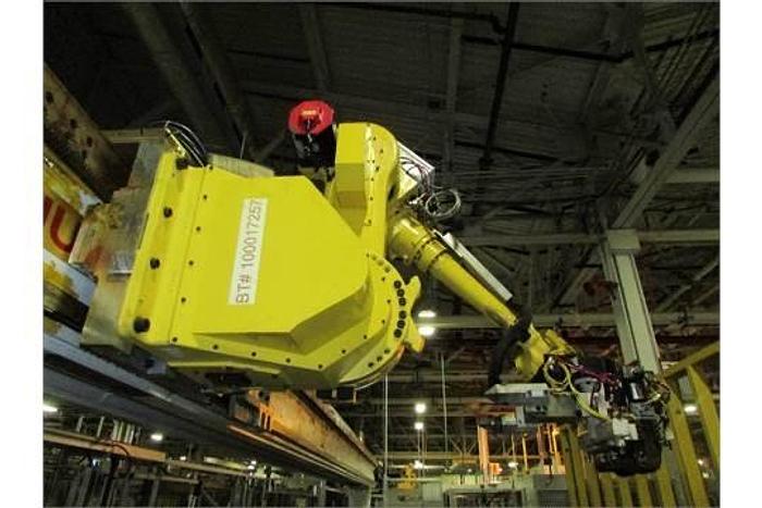Used FANUC GANTRY ROBOT SYSTEM WITH M710iB/70T ROBOT 8' TALL X 10,200 MM TRAVEL RJ3iB CONTROLLER