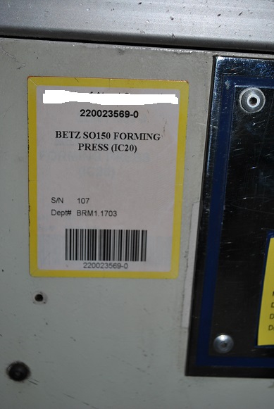 Used BETZ SO150 FORMING PRESS (IC20)