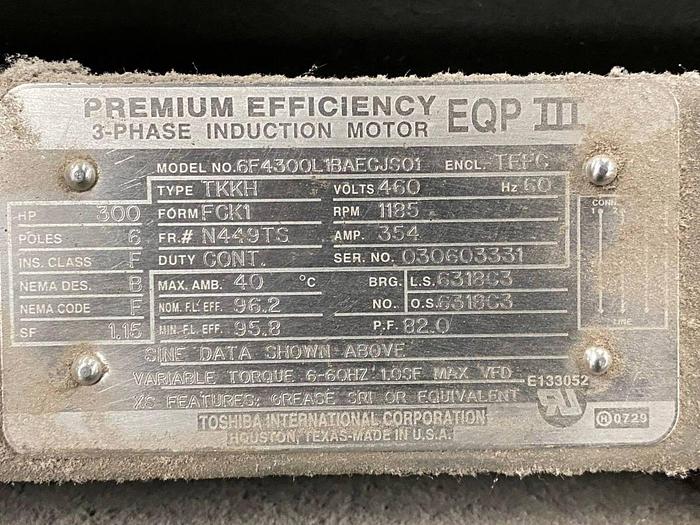 Used 300 HP TOSHIBA MOTOR 1185 RPM