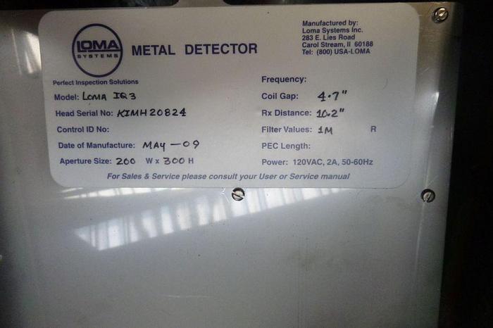 Used Detector, Metal, 7-7/8" X 11", Loma, IQ3, Belt Conveyor #S744127