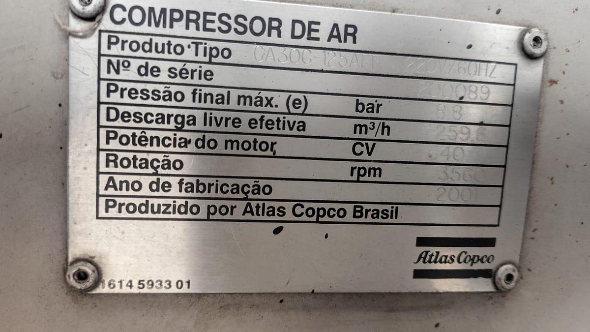 Usado COMPRESSOR PARAFUSO - ATLAS COPCO - GA 30L FF
