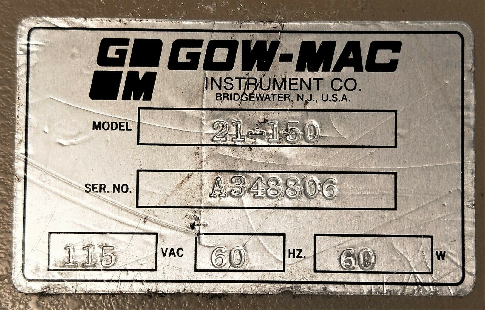 Used Gow-Mac 21-150 Helium Leak Detector for GC