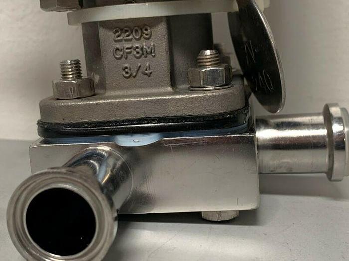 Used ITT Pure-Flo A209 3-way Stainless Steel Diaphragm Valve w/ 1" & 2" Sanitary Fit