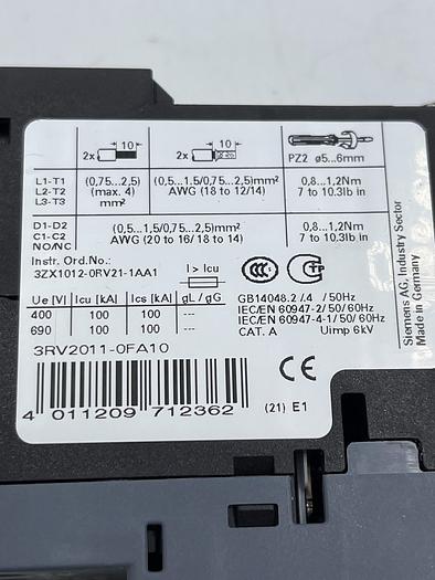 Used Siemens 3RV2011-OFA10