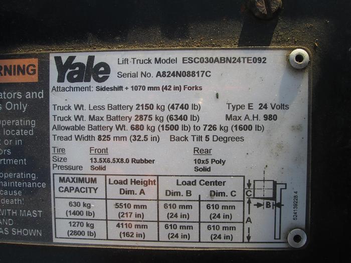 Used Yale ESC030 3,000 lb. Electric Docker forklift