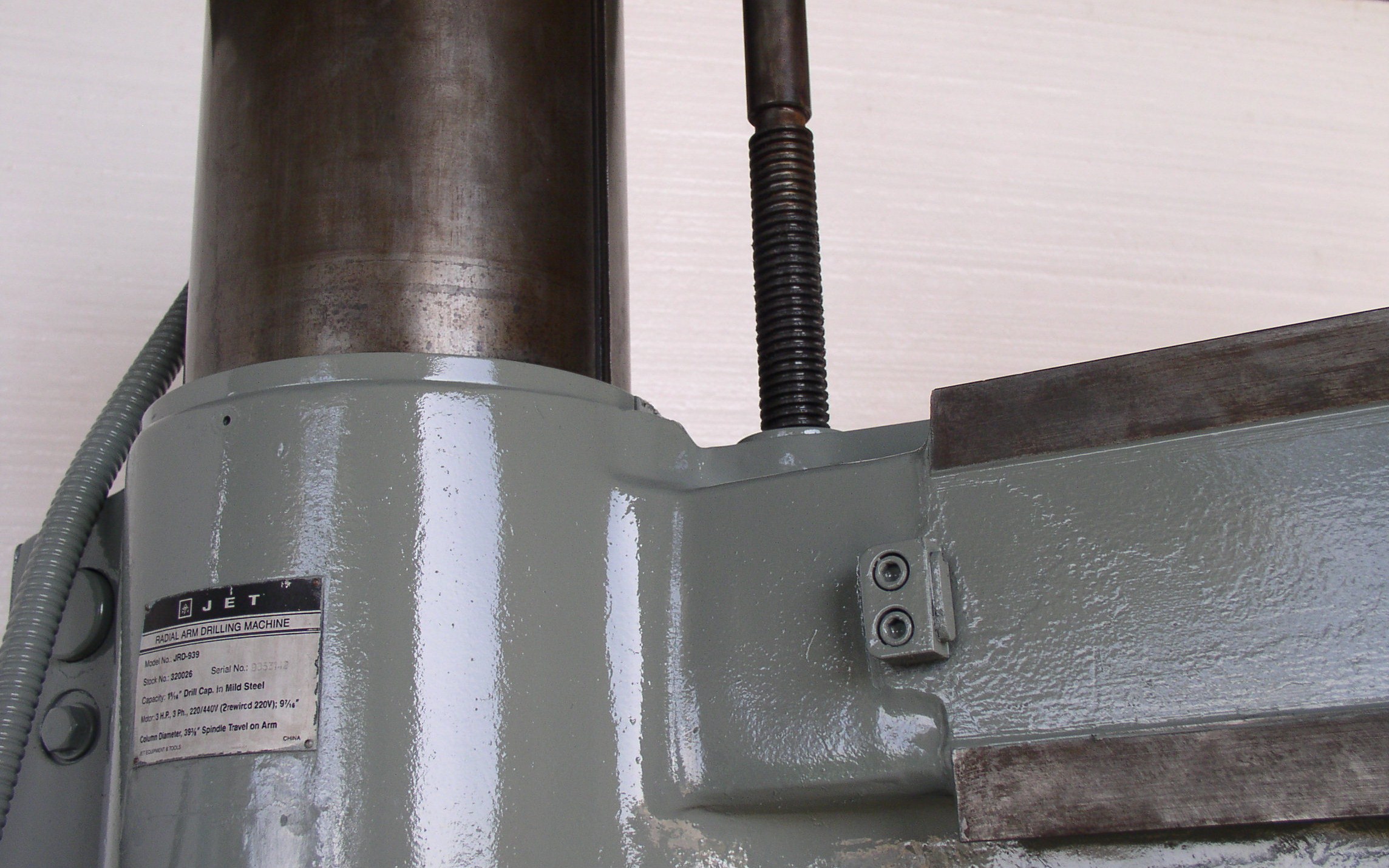 Used 3' x 9" JET Model JRD-939 Radial Arm Drill; T-Slotted Table; Mfg. 1985 - LIKE NEW