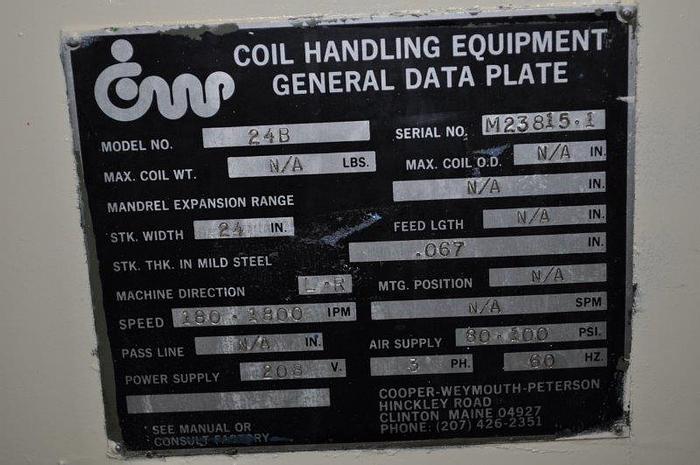 Used 15 IN WIDE X .093 X 8,000 LB CWP/ROWE SERVO FEED LINE