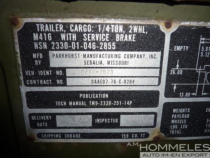 Used M416 Trailer with service brake