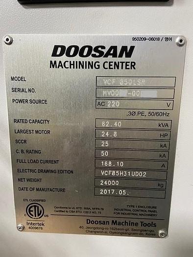 Used 2017 DOOSAN VCF 850LSR 5-Axis Vertical Machining Center