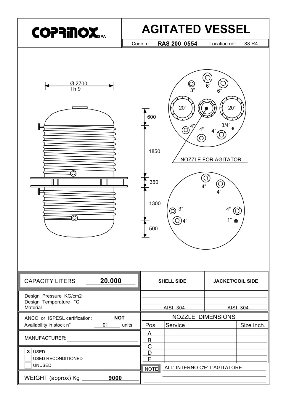 Used 20000 liter reactor