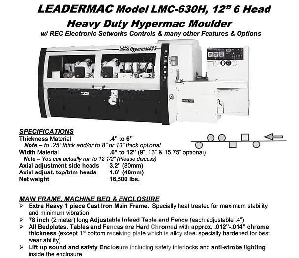 Used 2018 Leadermac LMC-630H 12" Moulder