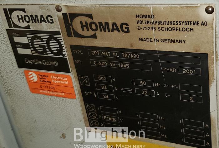 Used 2001 Homag Optimat KL 76 / A20 used edgebander