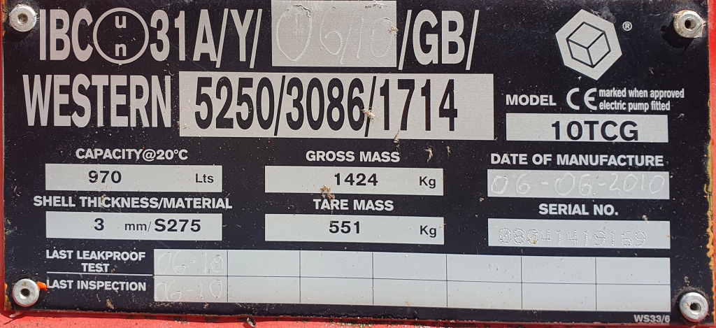 Used Western 10TCG Trans Cube Fuel Tank