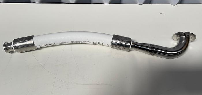 Used TSC 17" Hose w/ 2" Sanitary Elbow Fitting and 1" Sanitary Fitting