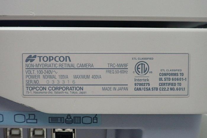 Used Topcon TRC-NW8F Myd/Non-Mydriatic Retinal Camera W/ Power Table & Nikon Camera