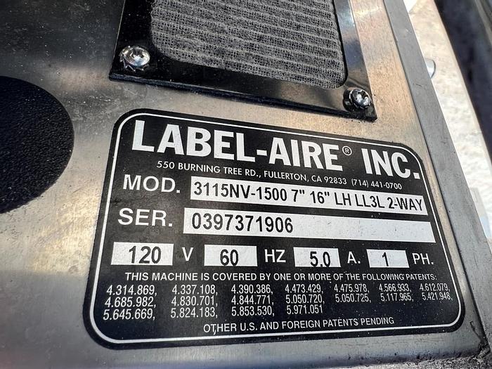 Used Labeler, Pressure Sensitive, Label-Aire, Mdl 3115NV-1500, Top and Bottom, RH #C744430