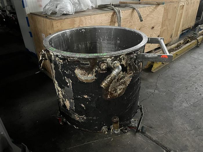 Used 100 GALLON ROSS TRIPLE MOTION MIXER - MODEL PVM-100 - S/S - VACUUM - 2 JACKETED MIX CANS - WITH DISCHARGE RAM