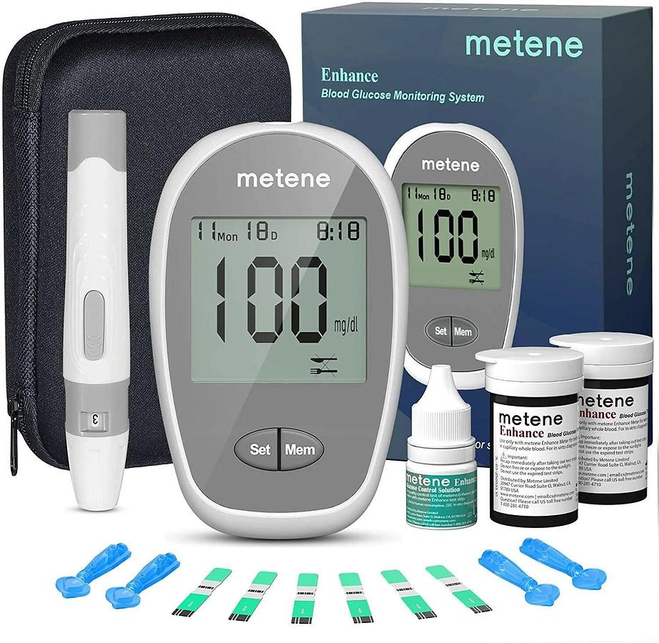 Used Metene Enhance Blood Glucose Monitoring System with 100 Strips EXP 09/22