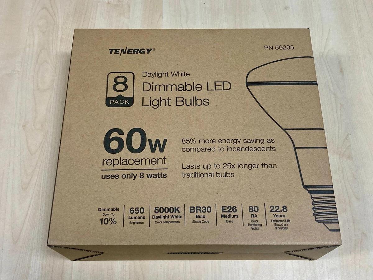 Used Tenergy 8 Pack Dimmable LED Light Bulbs - 8 Watts 5000K 650 Lumens - PN 59205