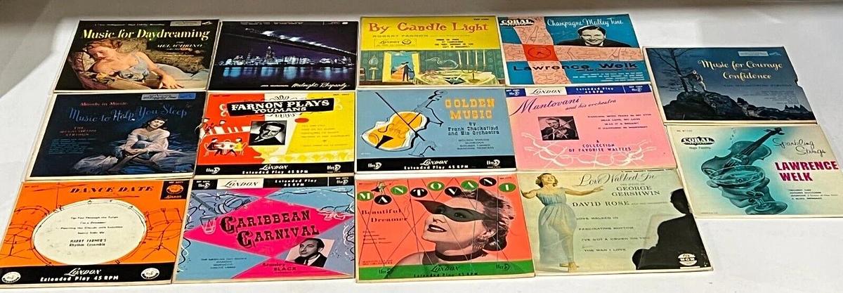 Lot of 71 Assorted 7" 45 RPM Singles Vinyl Records with Carrying / Storage Cases