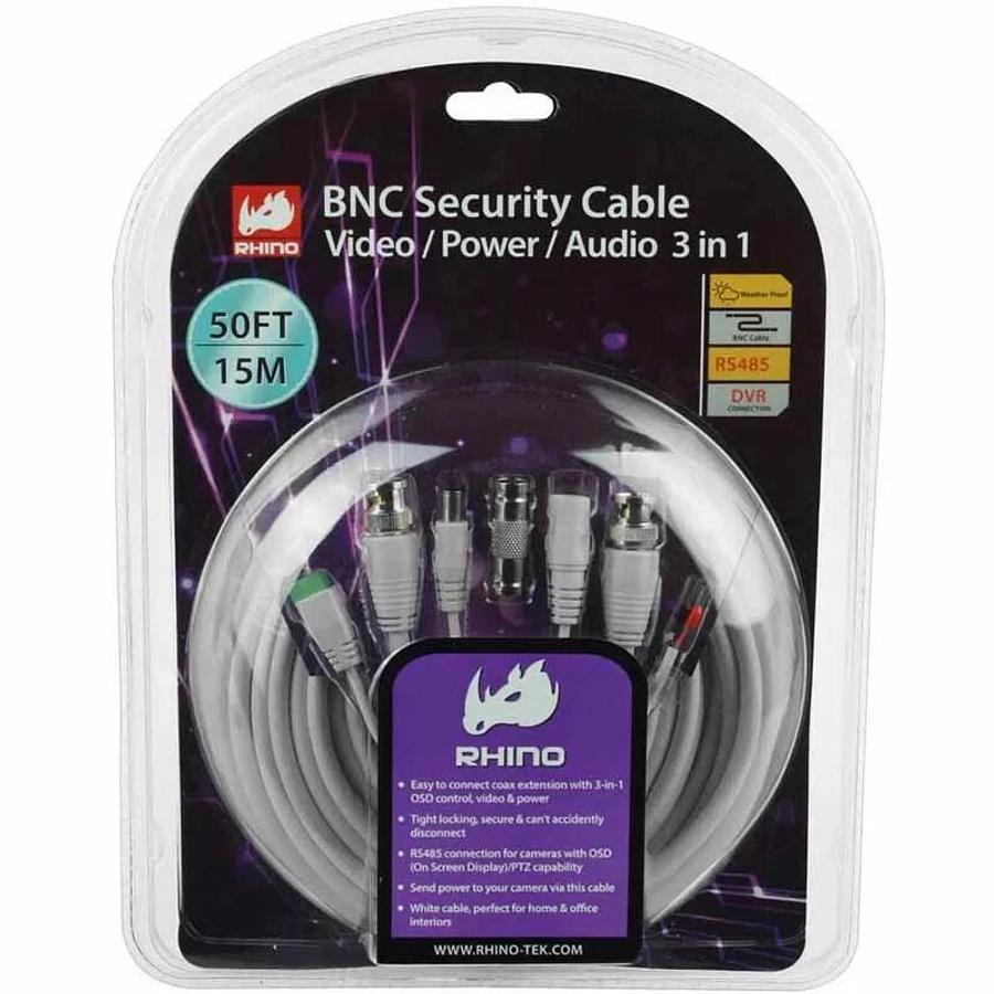 Used Rhino Tek 50FT BNC Security Cable, 3 in 1: Video / Power / Audio - RHC-031-050