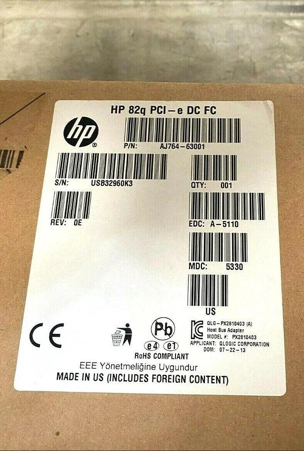 Used HP 82q PCI-e DC FC P/N: AJ764-63001 - Fiber Channel Host Bus Adapter PCI-e Card