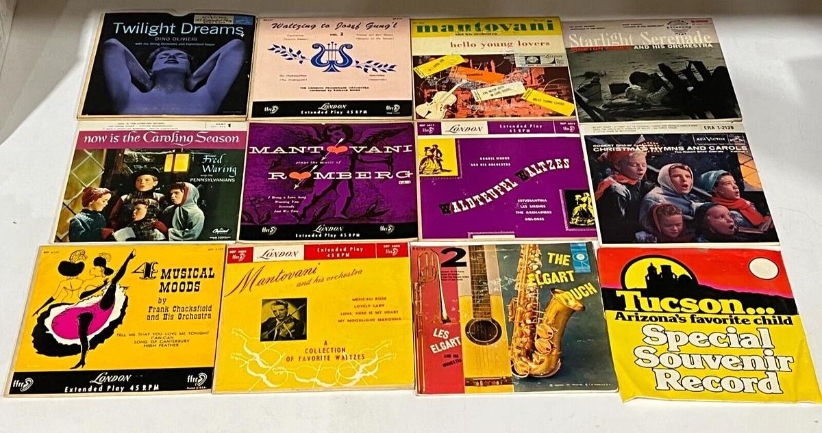 Lot of 71 Assorted 7" 45 RPM Singles Vinyl Records with Carrying / Storage Cases