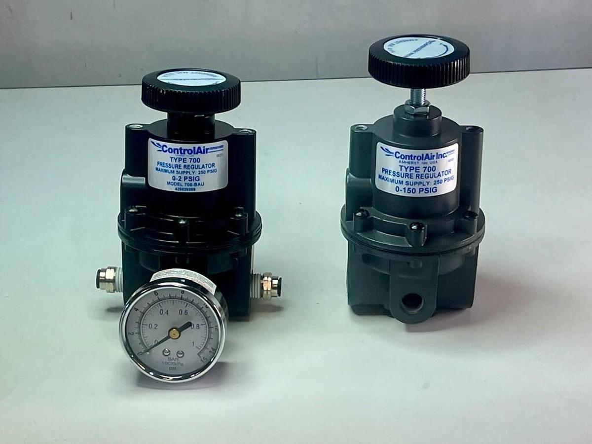 2 ControlAir Pressure Regulators 700-DF, 0-150 PSIG & 700-BAU, 0-2 PSIG w/ Gauge