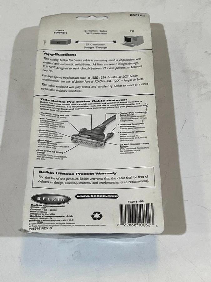 Used Lot of 14 Pieces: Belkin F3D111-06 DB-25 Male-Male 6 ft Parallel Cable 25-Cond. 722868100523