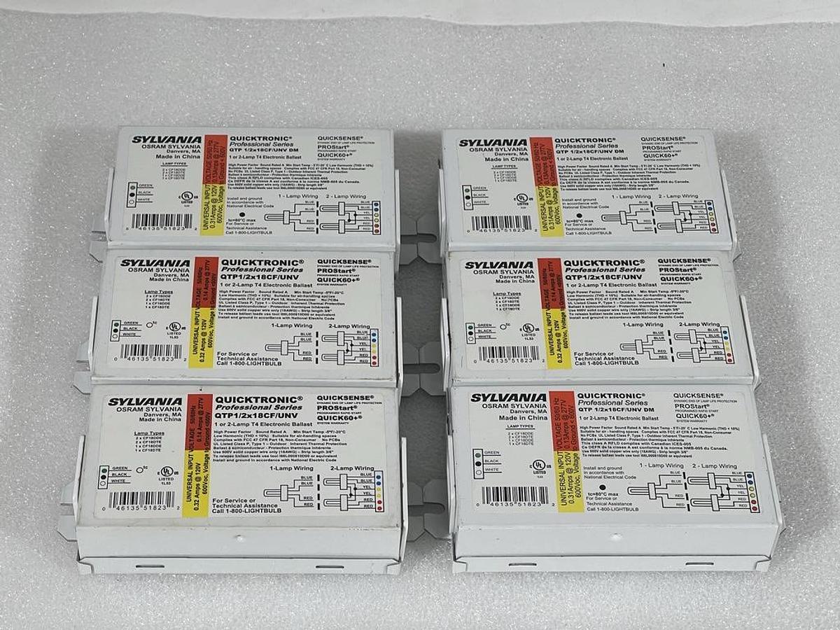 6 Pieces Sylvania QuickTronic QTP 1/2x18CF/UNV DM 1 or 2-Lamp T4 Electronic Ballast