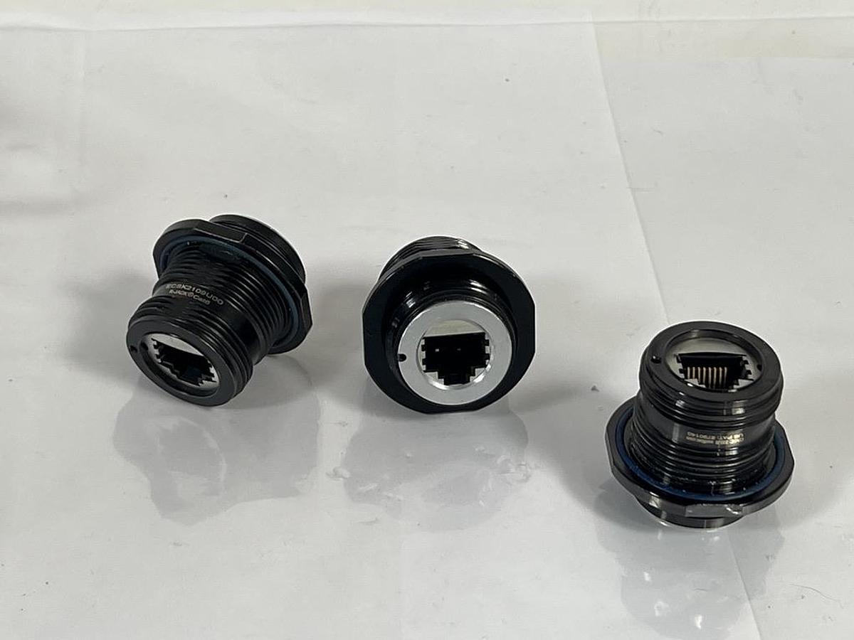 Used Lot of 13 Pieces: L-Com R-Jack ECSK2109U00 Cat6, Ruggedized Jam-nut, Electroless Nickel finish with Grounding Shield and Dust Cap