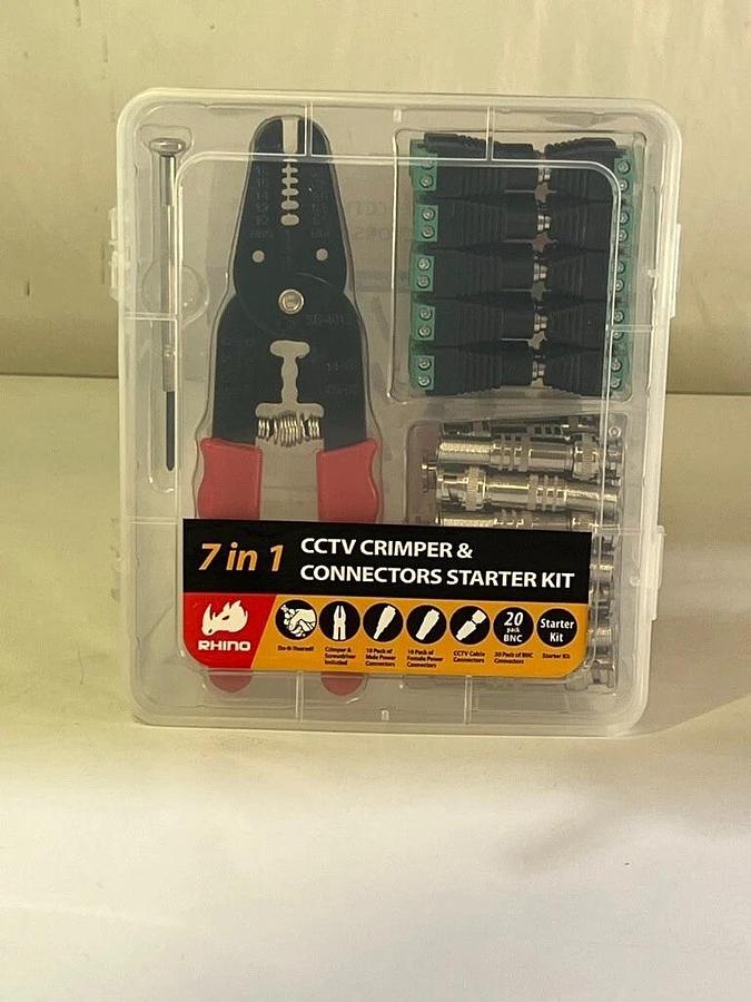Used Rhino Tek 7 in 1 Compression Tool - CCTV Crimper & Connectors Starter Kit RTL-71