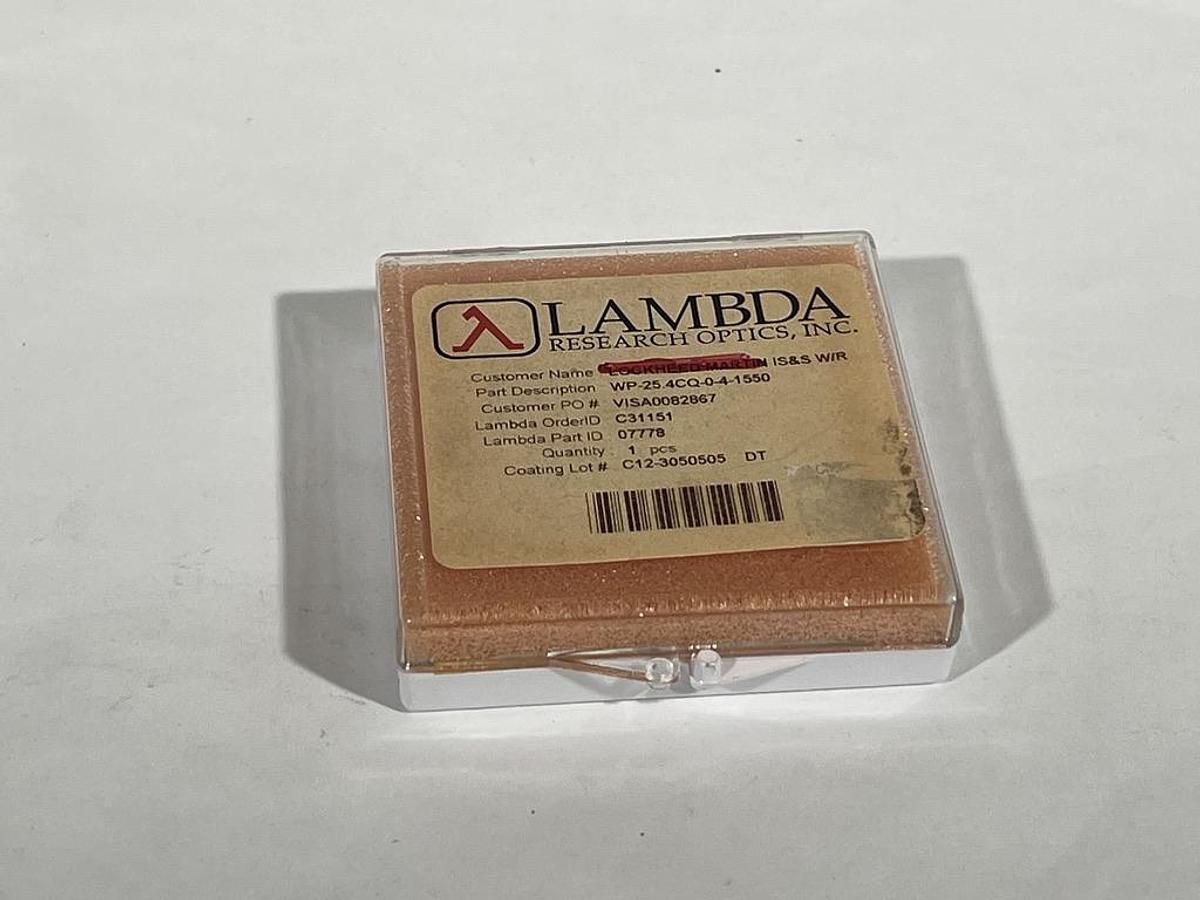Used Lambda Research Optics WP-25.4CQ-0-4-1550 Zero Order Waveplate 07778