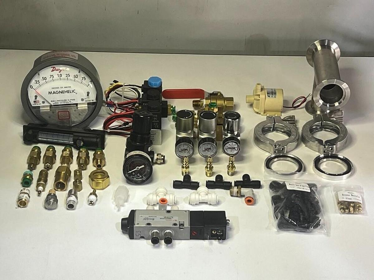 Used Assorted Lot of Pneumatic and Vacuum Hardware Fittings, Meters and Valves