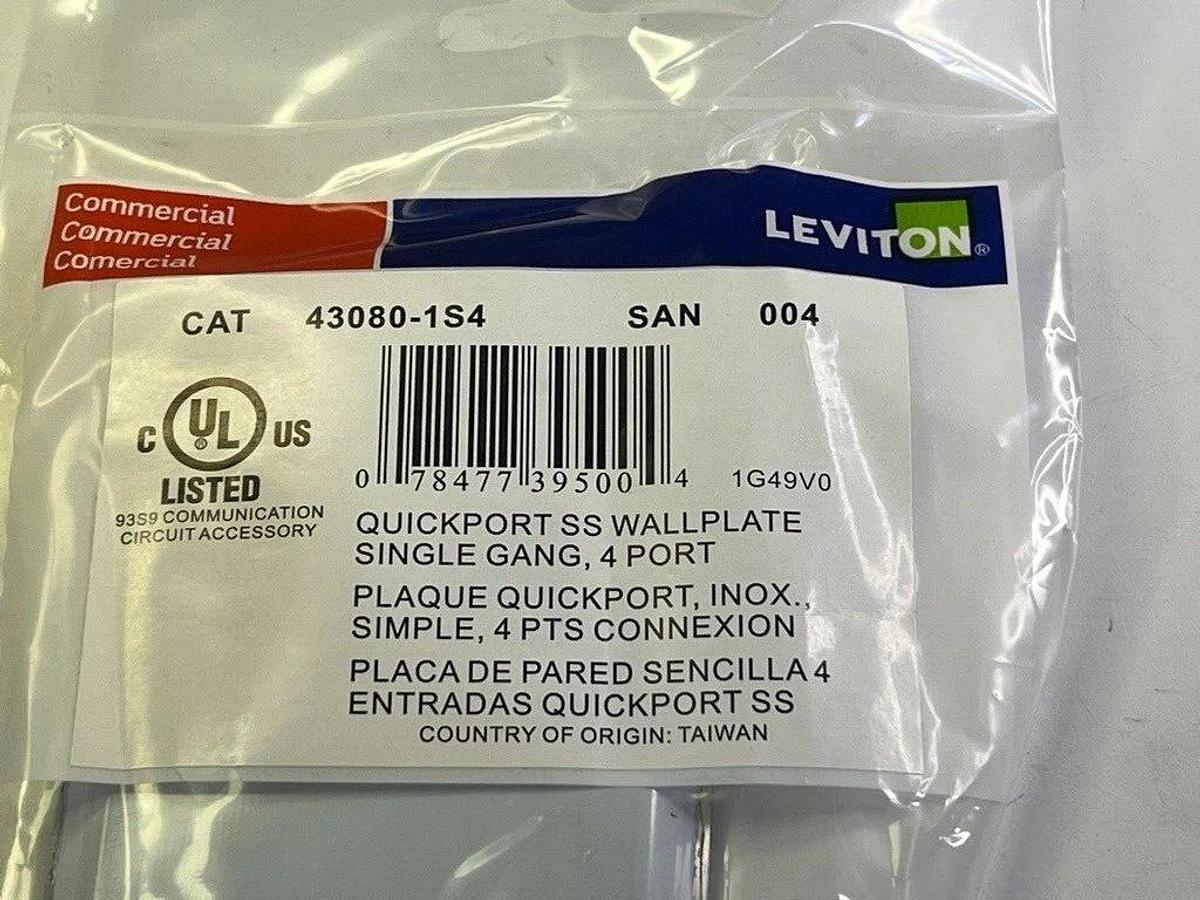 Used 150 Pcs Leviton 43080-1S4 Stainless Steel QUICKPORT Wallplate Single Gang 4-Port