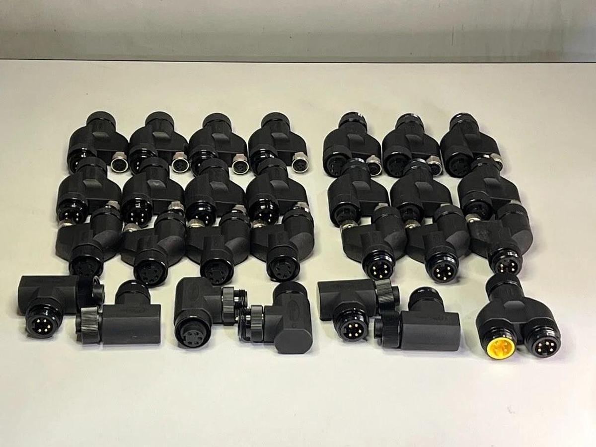 Used Lot of 28: Mini-Change 7/8" 5-Pin In-Line Splitters M-F with M12 F and Elbows