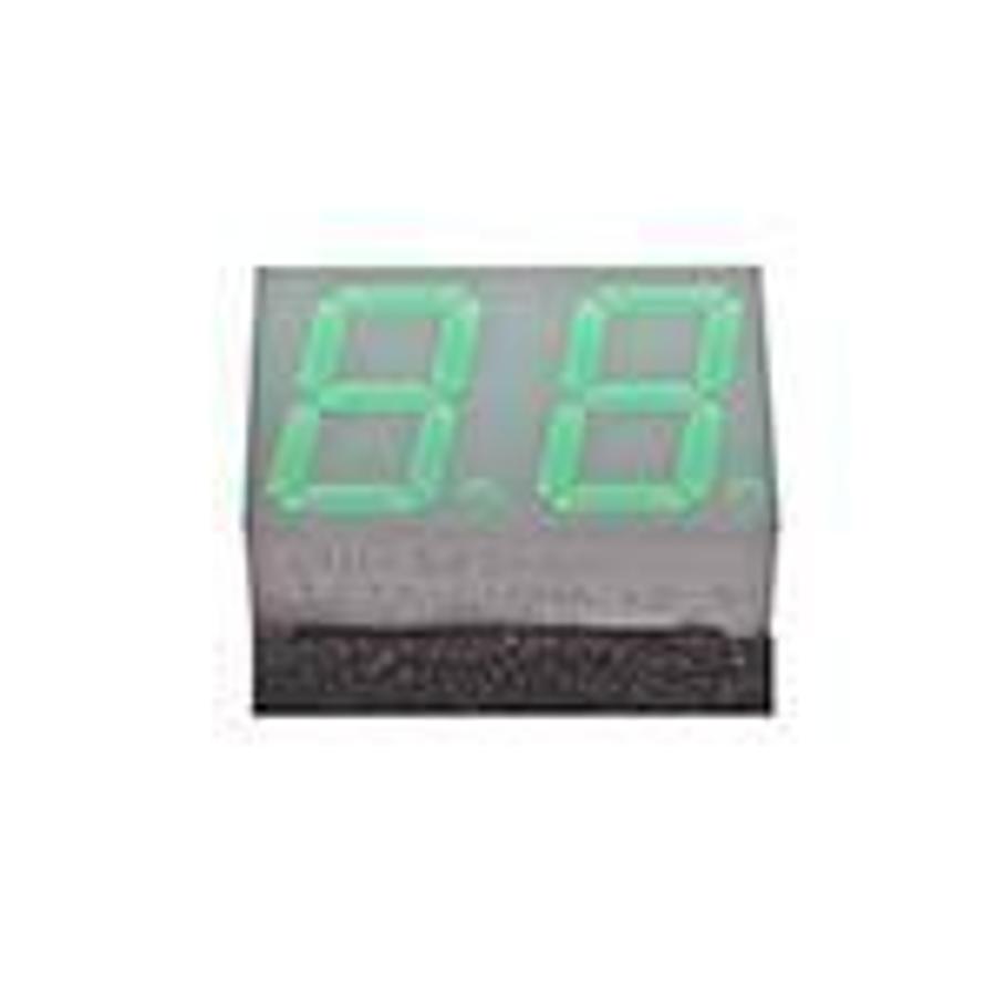 Used LED Display, 2-digit numeric, 7-segment, Green, 0.56" (14.22mm), Common Anode, Right hand decimal, Gray face, Green segments ES6675