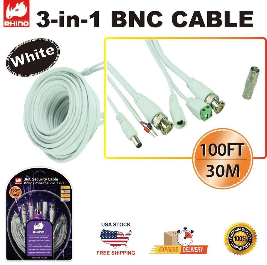 Used Rhino Tek 100FT BNC Security Cable, 3 in 1: Video / Power / Audio - RHC-031-100