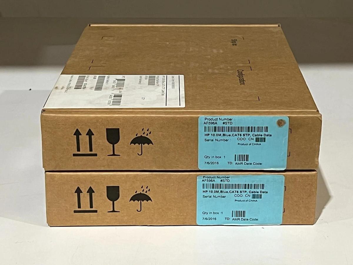 Used LOT OF 2 Hewlett-Packard AF596A HP 10.0M, Blue, CAT6 STP, Cable Data - Ethernet
