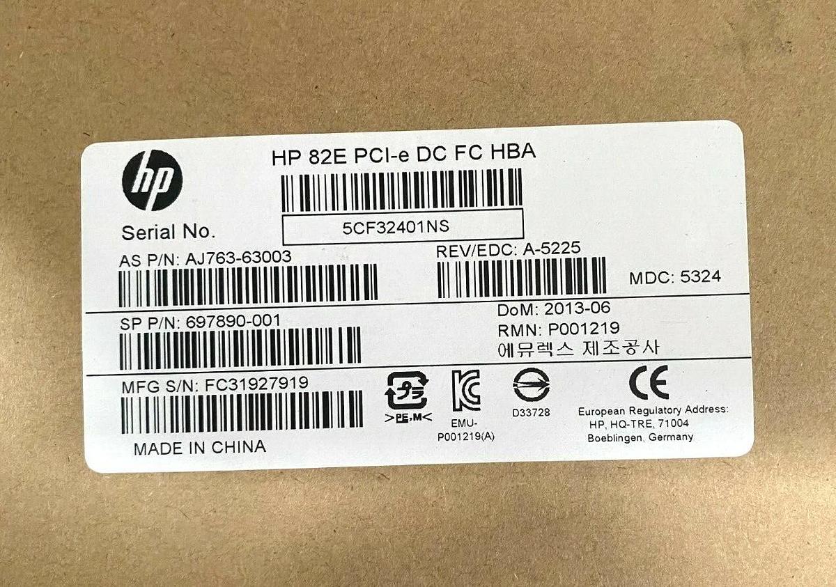 Used HP AJ763-63003 StorageWorks 82E 8GB Dual Channel PCIe X8 Fiber Channel Adapter