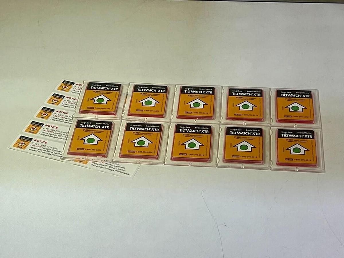 Used 10 Pack Uline S-5571 ShockWatch TiltWatch XTR - Pallet Shipping Tilt Indicators