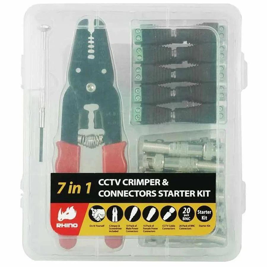 Used Rhino Tek 7 in 1 Compression Tool - CCTV Crimper & Connectors Starter Kit RTL-71