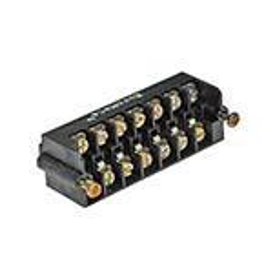 Used Terminal block, cable mount plug, 14-contacts SKT 2.5 x 0.45, Pitch=3.81MM, Dual level; Wire Gauge Range:22-14; 12A 300V; Mounting Style: Through Hole; Mounting Angle: Vertical; Termination Style: Screw or Lug; Contact Plating: Tin ES6433