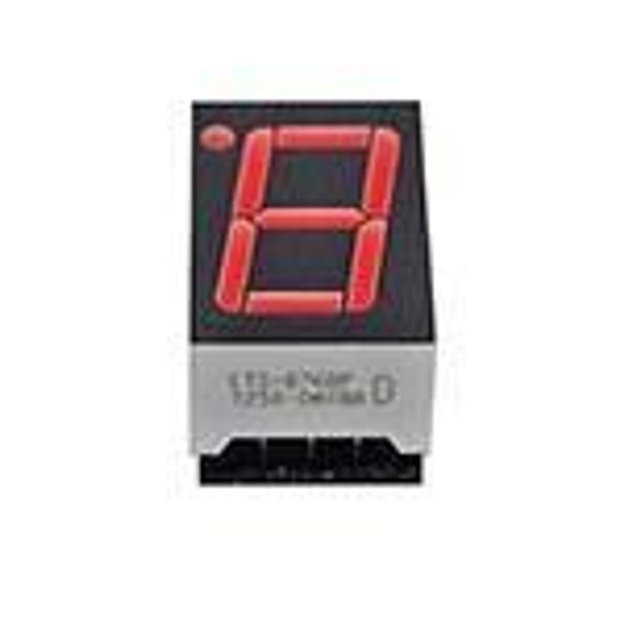 Used LED Display, 1-digit numeric, 7-segment, Bright Red, 0.56" (14.2mm), Common Anode, Right hand decimal, Black face, Red segments ES6683
