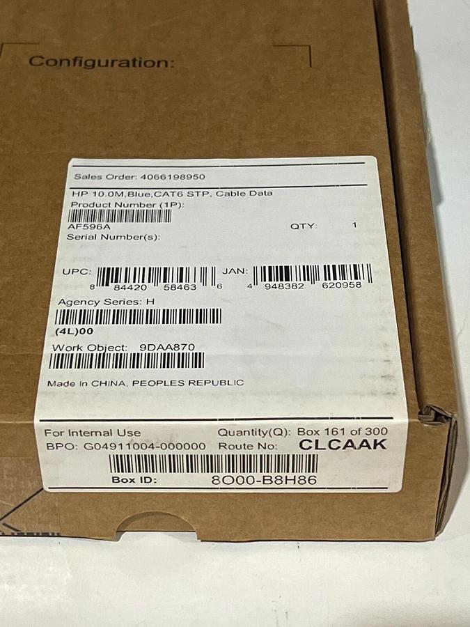 Used LOT OF 2 Hewlett-Packard AF596A HP 10.0M, Blue, CAT6 STP, Cable Data - Ethernet