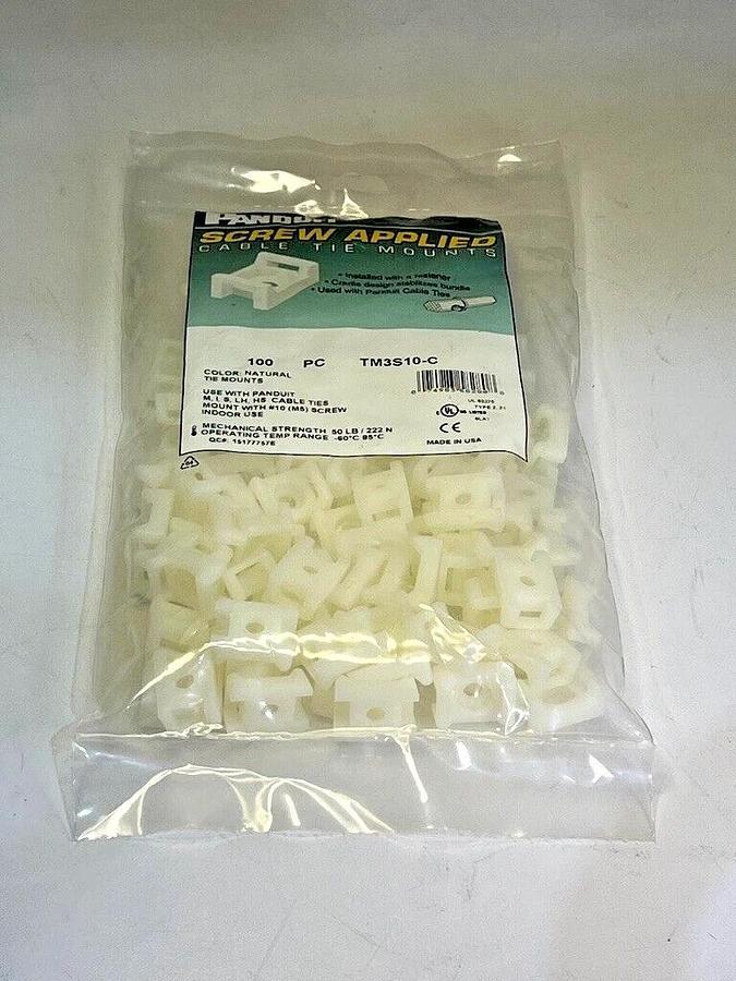 Used Bag of 100 Pieces Panduit TM3S10-C Screw Applied Cable Tie Mounts, Natural Color