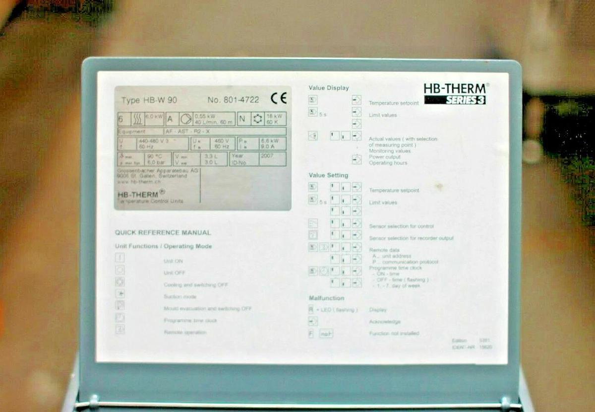 Used HB-Therm Series 3 HB-W 90 Temperature Control Unit