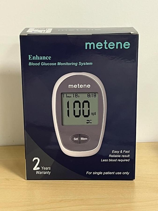 Used Metene Enhance Blood Glucose Monitoring System with 100 Strips EXP 09/22