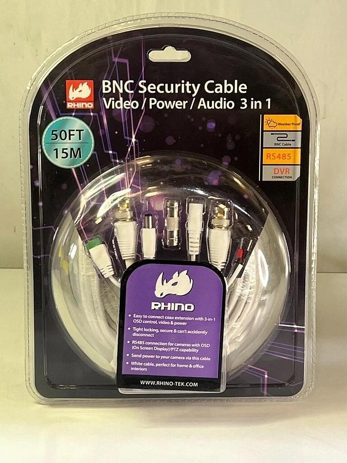 Used Rhino Tek 50FT BNC Security Cable, 3 in 1: Video / Power / Audio - RHC-031-050